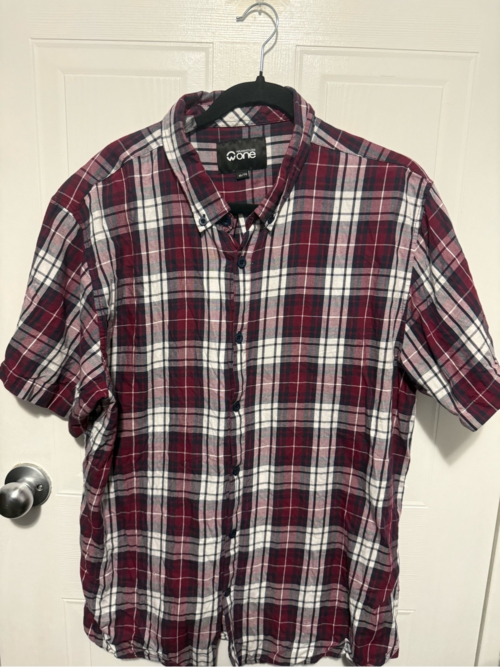 Warehouse Red and White Plaid Short-Sleeve Button-Down Shirt
